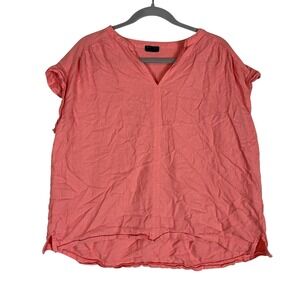 Splendid Blouse Womens XL Pink V Neck Short Sleeve Linen Viscose‎ Tunic Top